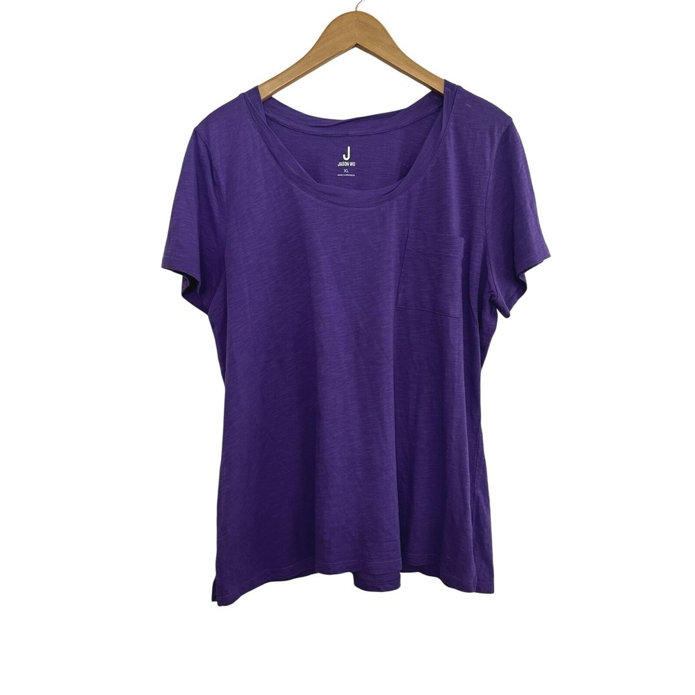 Jason Wu Cotton Slub Tee Womens XL Jersey Twisted Neck Dark Purple Pocket Casual
